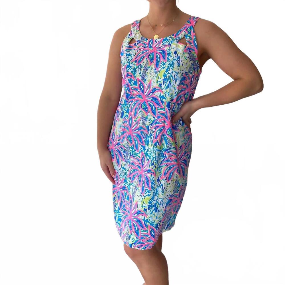 NEW LULU-B sleeveless cutout dress in floral blue multi